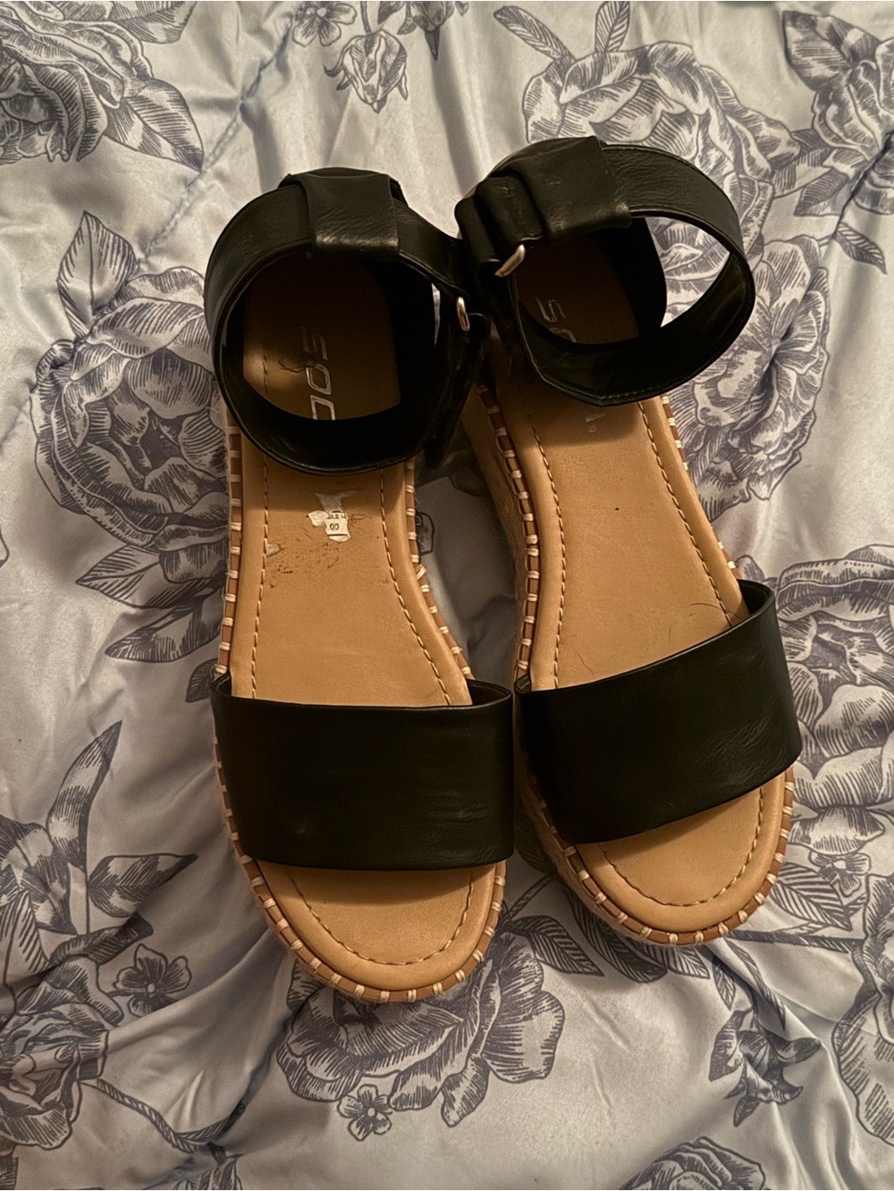 Soda Black Ankle-Strap Platform Sandals